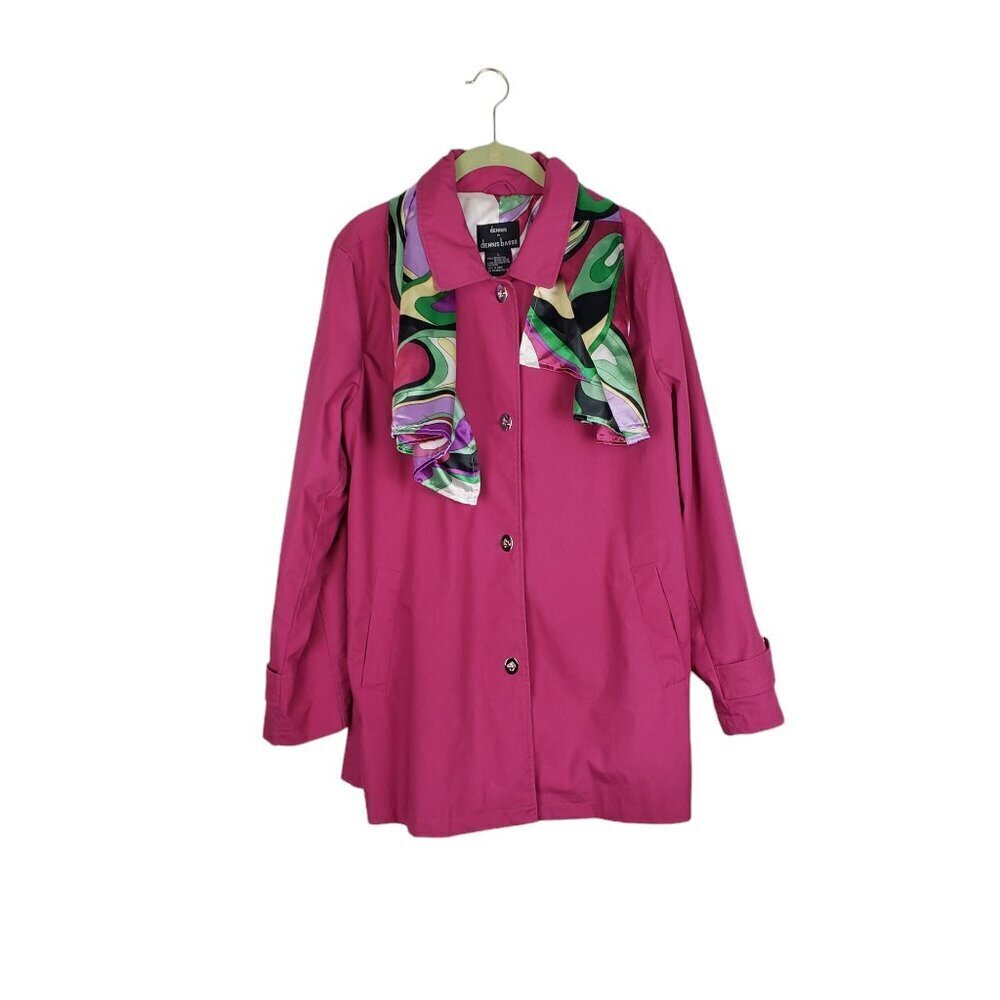 Dennis Basso Rain Coat Raspberry Pink Trench Accent Scarf Womens Size Large